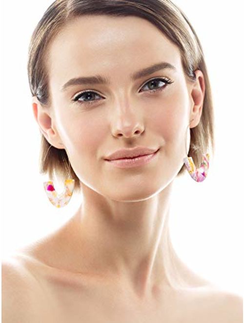 12 Pairs Acrylic Hoop Earrings Tortoise Earrings Mottled Statement Earrings Polygonal Drop Earrings for Women Girls