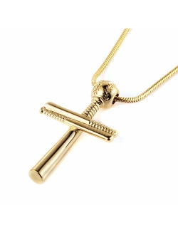 Athletes Cross Necklace by Sports Pendant Stainless Steel Baseball and Baseball Bat Cross Necklace, Large and Small