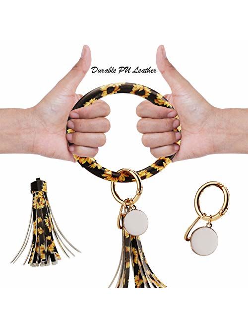 Key Ring Bracelet keychain for women Leather wristlet keychains Circle Keyring with tassel for girl