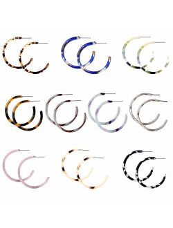 TAMHOO 6-12 Pairs Leopard Hoop Earings Lightweight Bohemia Statement Hoops Acrylic Resin Round Circle Drop Dangle Ecetate Earrings Green Pink Red for Tweens