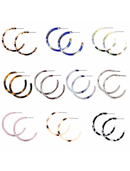 TAMHOO 6-12 Pairs Leopard Hoop Earings Lightweight Bohemia Statement Hoops Acrylic Resin Round Circle Drop Dangle Ecetate Earrings Green Pink Red for Tweens