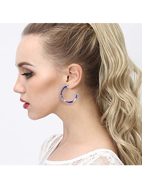 TAMHOO 6-12 Pairs Leopard Hoop Earings Lightweight Bohemia Statement Hoops Acrylic Resin Round Circle Drop Dangle Ecetate Earrings Green Pink Red for Tweens
