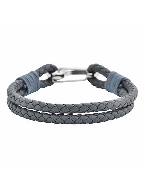 Edforce Braided Genuine Leather 2-Strand Cuff Bracelet with Stainless Steel Clasp