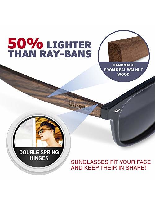 Woodies Walnut Wood Sunglasses with Polarized Lens in Wood Display Box for Men and Women