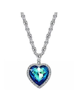 Neoglory Blue Crystal Heart Pendant Necklace For Women 21" embellished with Crystals from Swarovski