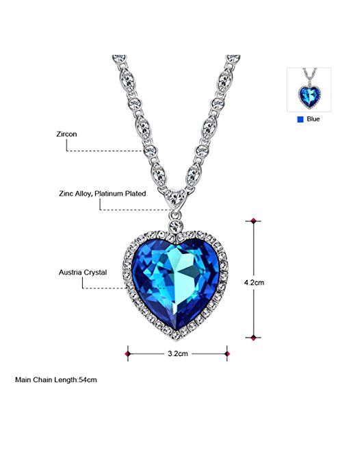 Neoglory Blue Crystal Heart Pendant Necklace For Women 21" embellished with Crystals from Swarovski