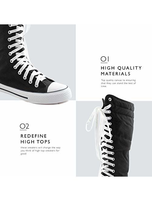 Mid Calf Knee High Woman Boots Tall Classic Canvas Sky High Lace up Stylish Punk Flat Sneaker Boots