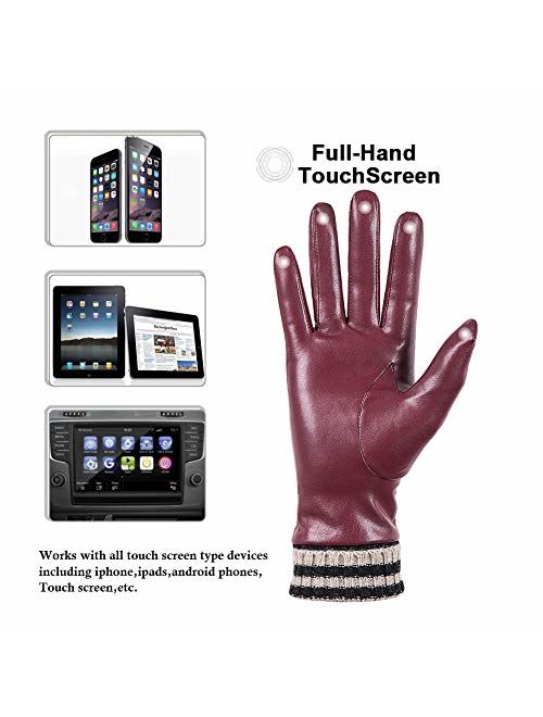 Womens Winter Leather Touchscreen Texting Warm Driving Gloves by Dsane