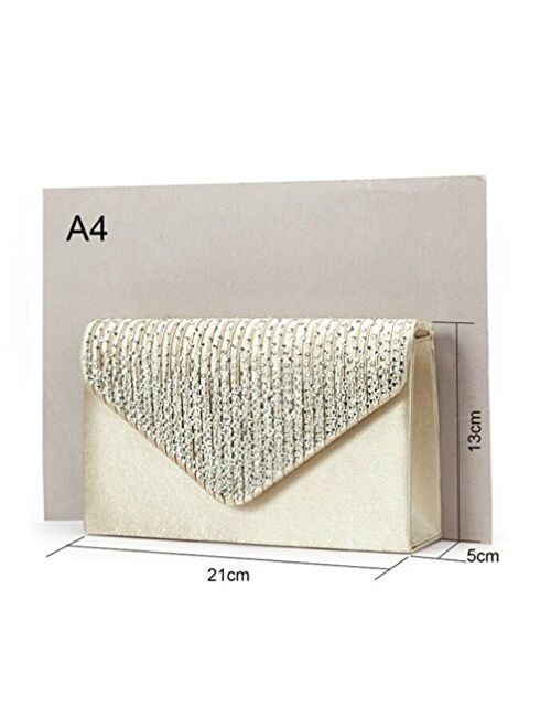 U-Story Women's Rhinestone Satin Frosted Evening Wedding Clutch Bag Handbag Purse