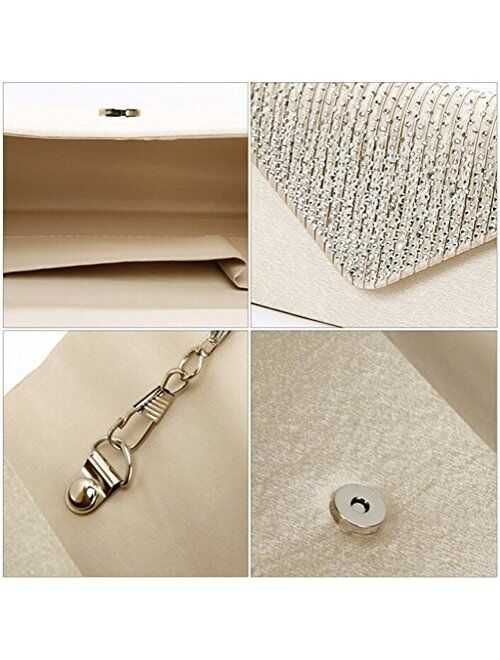 U-Story Women's Rhinestone Satin Frosted Evening Wedding Clutch Bag Handbag Purse
