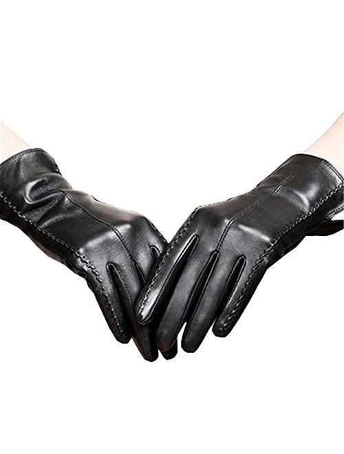 Long Keeper Women's Touchscreen Texting Driving Winter Warm PU Leather Gloves