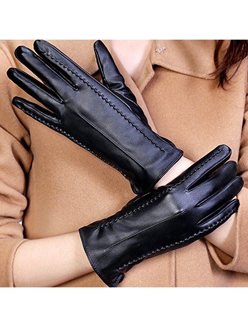 Long Keeper Women's Touchscreen Texting Driving Winter Warm PU Leather Gloves