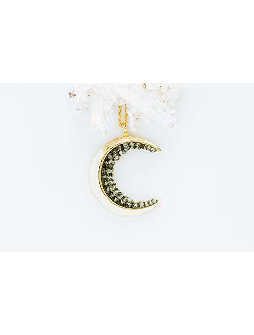 ONDAISY Black Cz Gypsy Planet Half Crescent Sailor Luna Moon Pendant Charm Chain Necklace