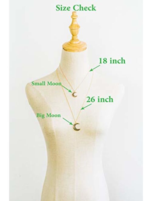 ONDAISY Black Cz Gypsy Planet Half Crescent Sailor Luna Moon Pendant Charm Chain Necklace
