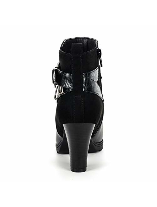 mysoft Women's Zipper Bootie Chunky Stacked Heel Ankle Boots Buckle Strap Ankle