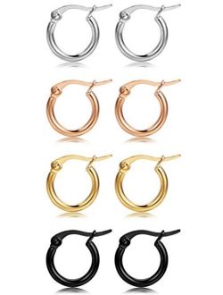 FIBO STEEL 4 Pairs 4 Colors Stainless Steel Small Hoop Earrings for Women Huggie Earrings 10MM-25MM