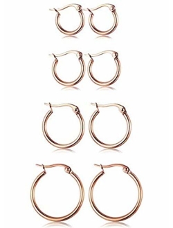 FIBO STEEL 4 Pairs 4 Colors Stainless Steel Small Hoop Earrings for Women Huggie Earrings 10MM-25MM