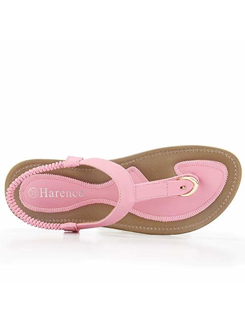Harence Women's Summer Sandals Casual Comfortable Flip Flops Beach Shoes Ankle T-Strap Thong Elastic Flat Sandals for Women