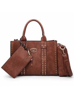 Women Vegan Leather Handbags Fashion Satchel Bags Shoulder Purses Top Handle Work Bags 3pcs Set