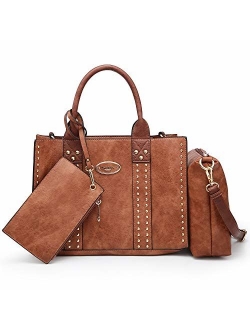 Women Vegan Leather Handbags Fashion Satchel Bags Shoulder Purses Top Handle Work Bags 3pcs Set