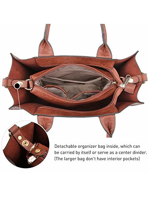 DASEIN Women Vegan Leather Handbags Fashion Satchel Bags Shoulder Purses Top Handle Work Bags 3pcs Set