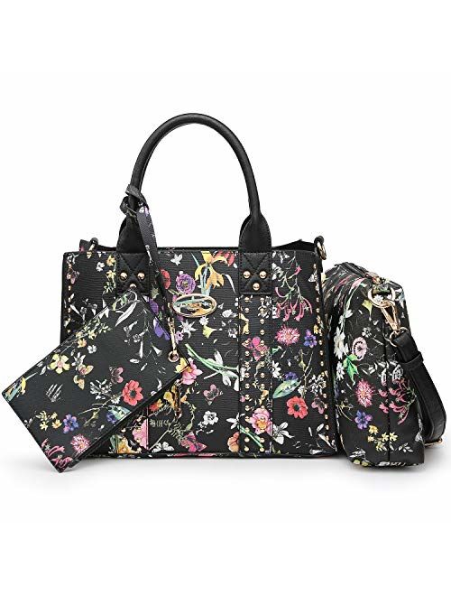 DASEIN Women Vegan Leather Handbags Fashion Satchel Bags Shoulder Purses Top Handle Work Bags 3pcs Set