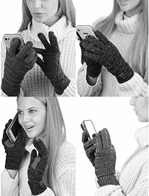 C.C Unisex Cable Knit Inner Lined Anti-Slip Touchscreen Texting Gloves