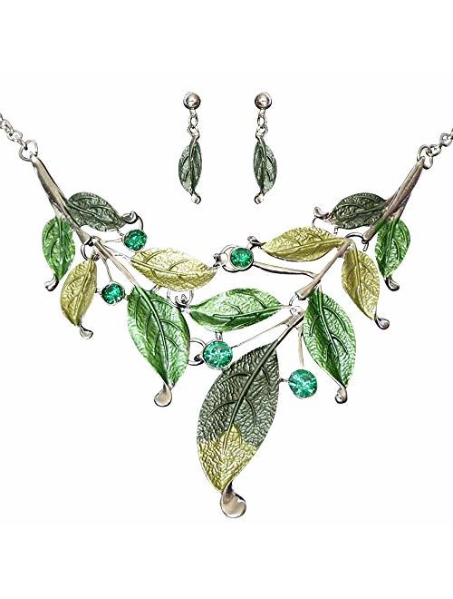 Seven And Eight S&E Women's Exaggerative Vintage Leafs Shape Joint Chain Collar Pendant Necklace Sets