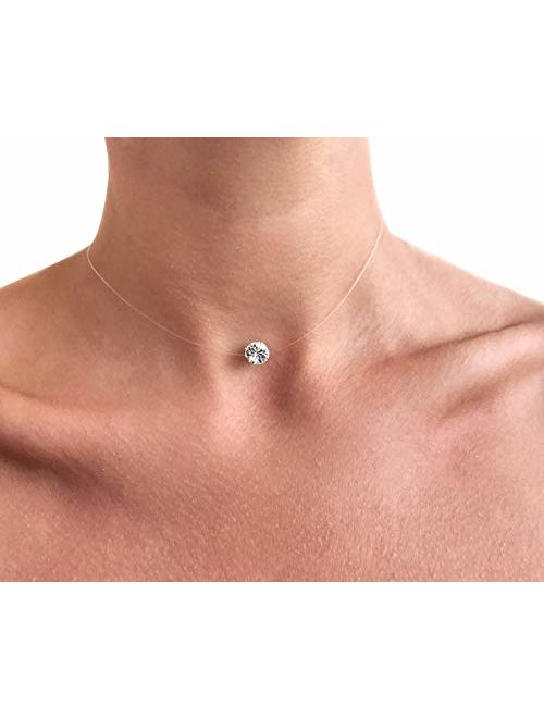 Ya Malanii Clear Choker Necklace with Rhinestone Pendant for Women and Girls