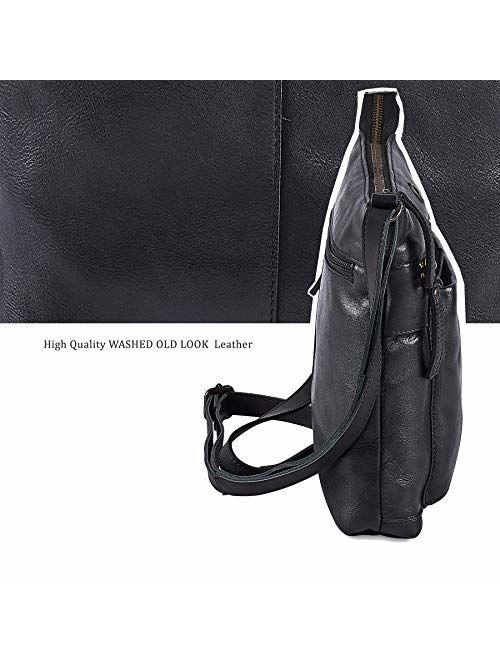 COCHOA Women's Real Leather Triple Zip Crossbody Bags Purse Travel Bag
