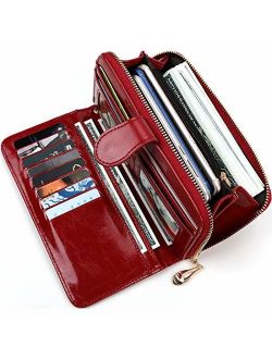Women Wallet Soft Leather Bifold Clutch Wallet Large Capacity Long Purse with Strap
