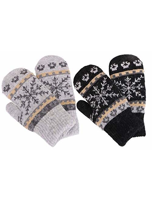 Set of 2 Pairs Womens Winter Fair Isle Knit Sherpa Lined Mittens 