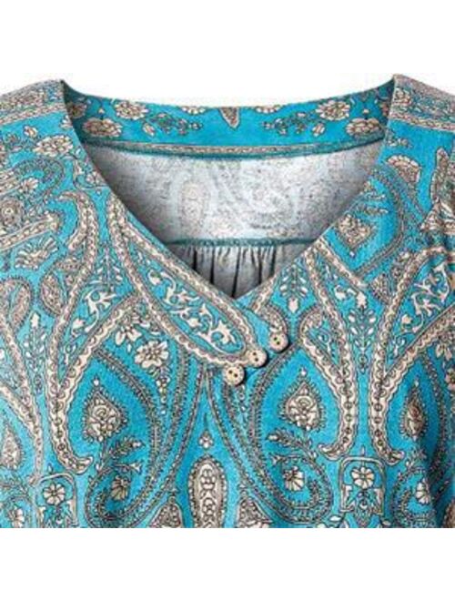 FOLUNSI Womens Plus Size Short Sleeve Henley Shirt V Neck Floral Blouses Tunic Tops M-4XL