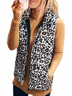 Angashion Women's Casual Sherpa Fleece Vest Zip up Warm Cardigan Waistcoat Outerwear with Pockets