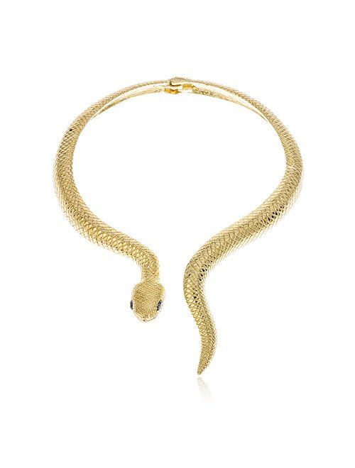 JOTW Goldtone Snake with Black Eyes Curved Bar Design Adjustable Neck Collar Choker Necklace (B-2935)
