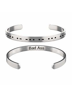 Ldurian Bad Ass Morse Code Bracelet Secret Message Cuff Bracelet Engagement Gift with Gift Box