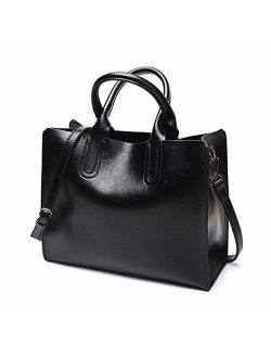 Pahajim Women Top Handle Satchel Fashion Shoulder Oil Leather Handbags Bucket Bag Tote Purse for Ladies and Girl