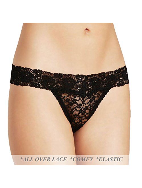TALEVE Women's Sexy Lace Cheeky Thong Underwear Plus Size Nylon Hipster See Through Panties Pack of 5