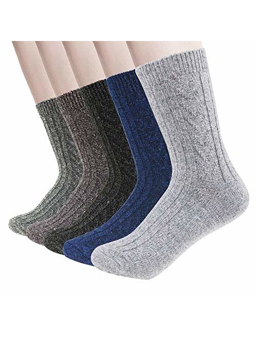Womens Winter Warm Thick Socks, 5 Pairs Wool Soft Knit Fuzzy Casual Heated Socks, Thermal Socks