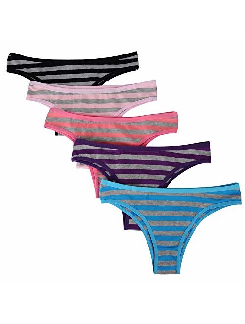 Nightaste Women's 5-Pack Soft Cotton Tanga Panties Breathable Sport Half Back Coverage Bikini Thong Underwear