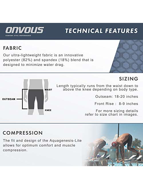 Onvous Men's AquaGenesis-Lite Swim Jammer | Racing & Training Swimsuit | Fast, Flexible, Comfortable | Sizes: 28-38
