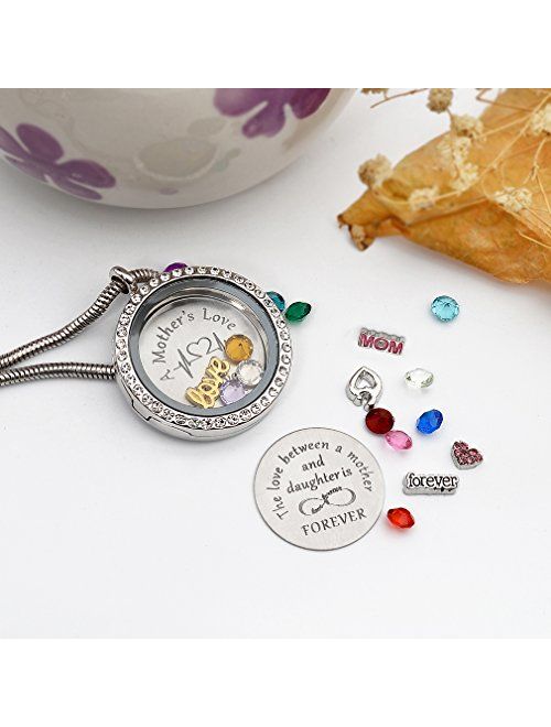 Best Gift Floating Charm Living Memory Lockets with Birthstone,Magnetic Closure 30mm Stainless Steel Necklace