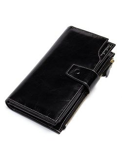Womens Wallet Genuine Leather Wallets Large Capacity Cash Cluth Purses with Zipper Pocket