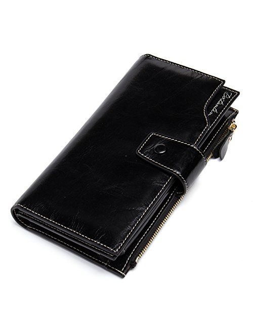 BOSTANTEN Womens Wallet Genuine Leather Wallets Large Capacity Cash Cluth Purses with Zipper Pocket