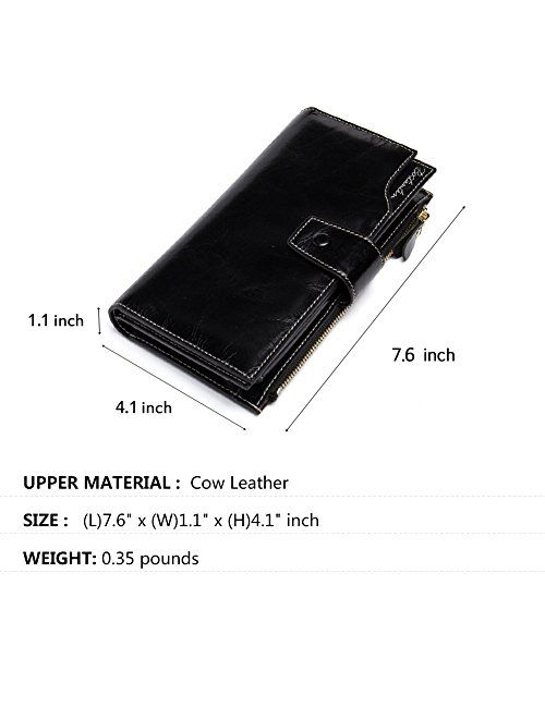 BOSTANTEN Womens Wallet Genuine Leather Wallets Large Capacity Cash Cluth Purses with Zipper Pocket