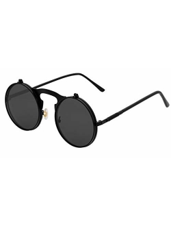 J&L Glasses Retro Flip-Up Round Goggles Seampunk Sunglasses