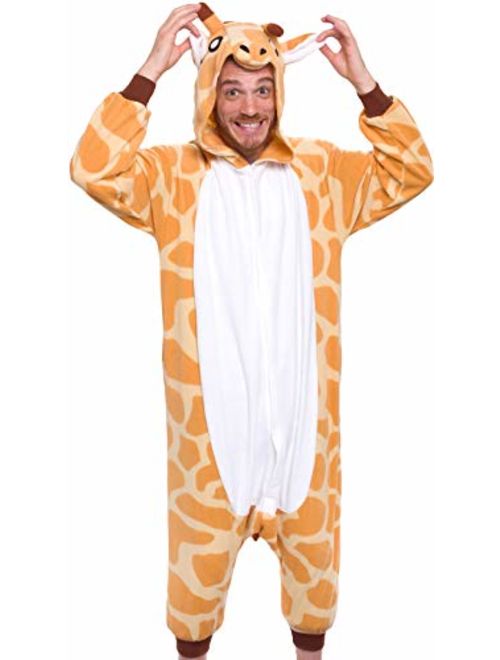 Giraffe One Piece Animal Costume - Unisex Adult Plush Cosplay Pajamas by Silver Lilly