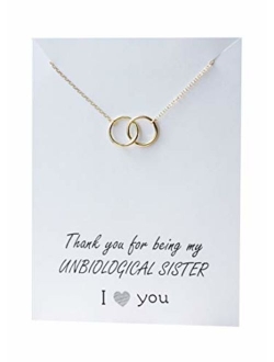 VIY Personal Card Double Interlocking Circle Necklace for Best Friend Woman Pendant Thank You for Being My Unbiological Sister Jewelry Friendship Gift