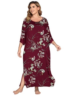 Nightgown, Womens Round Neck/V Neck Loungewear Oversized Pajama Loose Pockets Long Sleep Dress