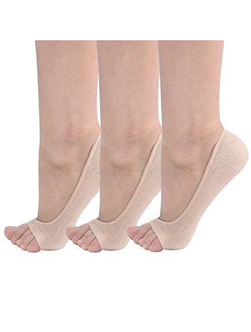 Flammi Women's Peep Toe Liner Socks No Show with Nonslip Heel Grip